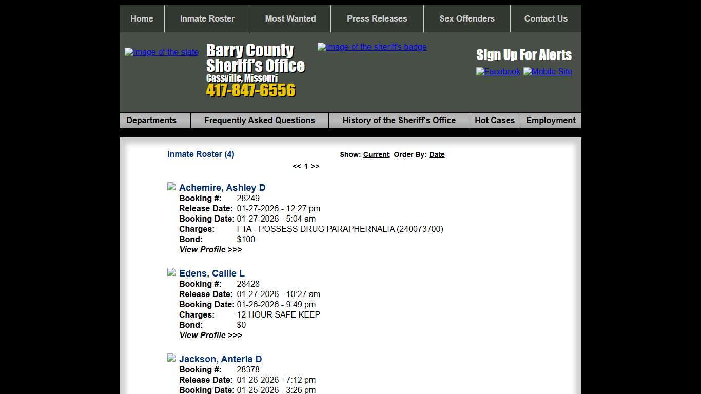 Inmate Roster - Released Inmates - Barry County Sheriff MO